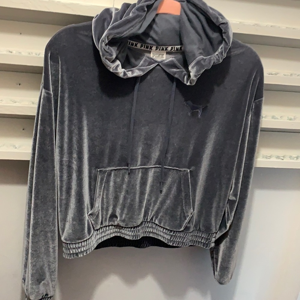 Vs pink Velour cropped sweatshirt